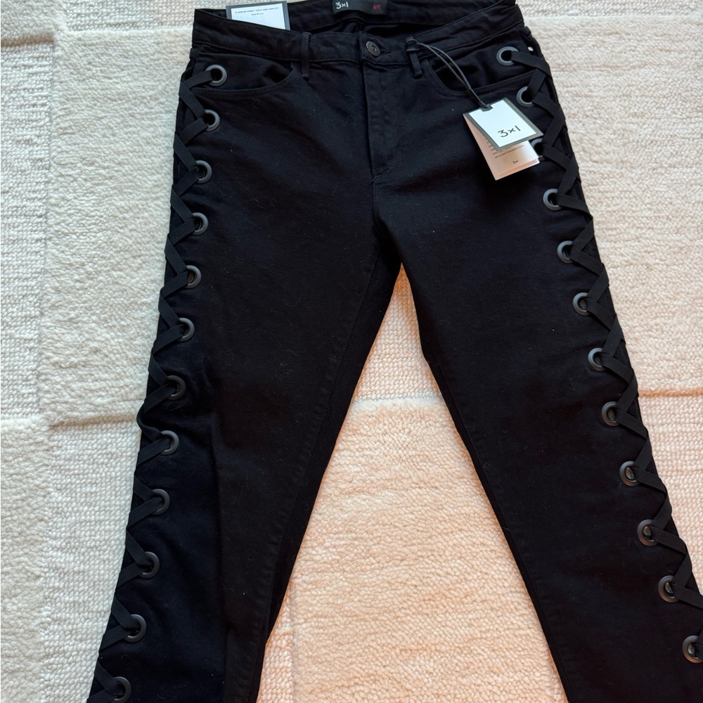 3x1 Black Lace-Up Skinny Jeans